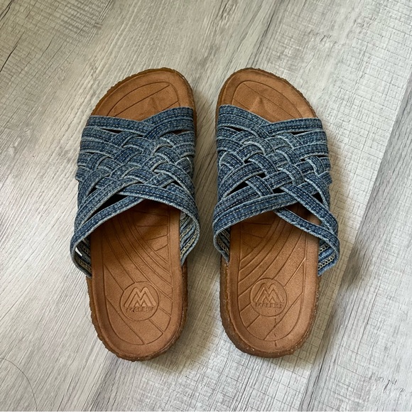 orSlow x MALIBU SANDALS Zuma Washed Indigo Denim Crepe Blue Woven Slide Sandals main image 10